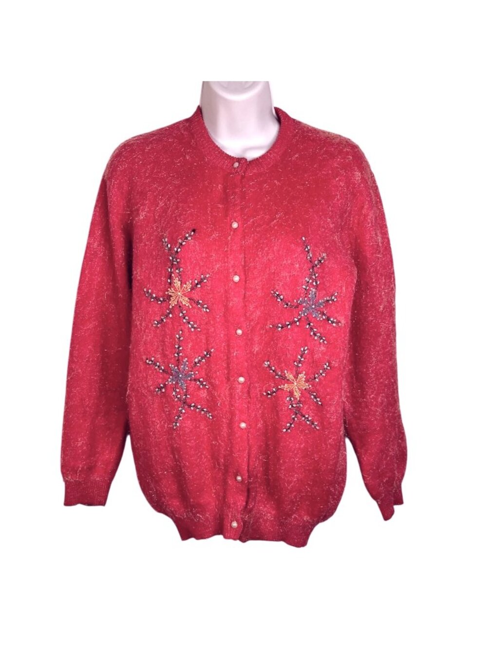 Vintage 1950s Angora Wool KGM Beaded Cardigan Sweater Pink 38 XS/Small